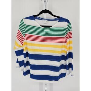 Cheryl Tiegs Womens Sz L 3/4 Sleeve T Shirt Colorful Striped